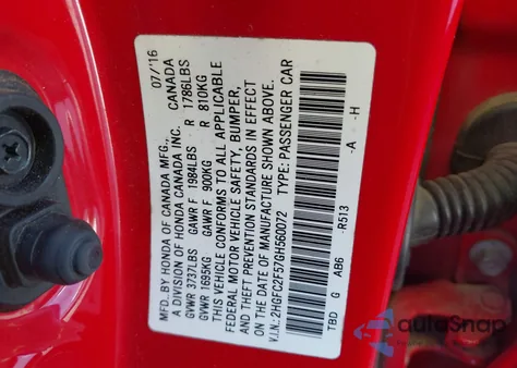 2016 Honda Civic Lx from USA, damaged, VIN 2HGFC2F57GH560072